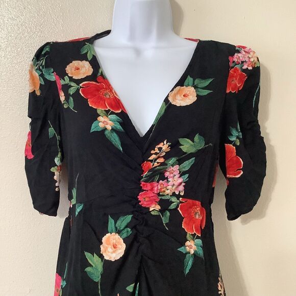 Old Navy Black Floral Cottagecore Summer Tropical Flower Print Midi Dress Small - Picture 2 of 12